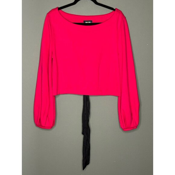 Anthropologie Maeve Women's Medium Crop Top Lower Back Lace Up LS Pink - Picture 2 of 9